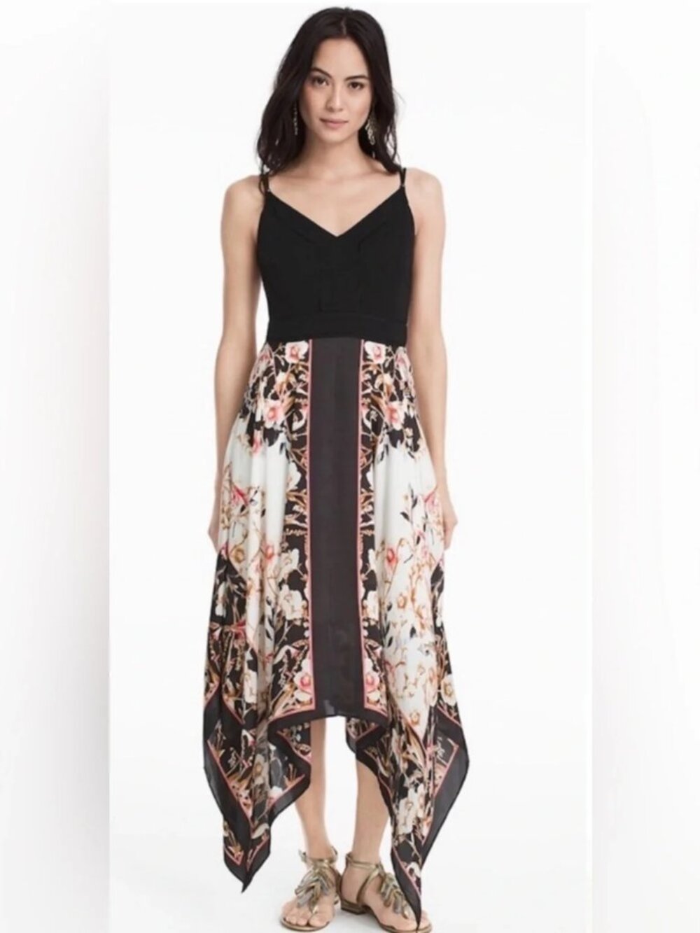 White House Black Market Dress Scarf Print Handkerchief Hem Size 0